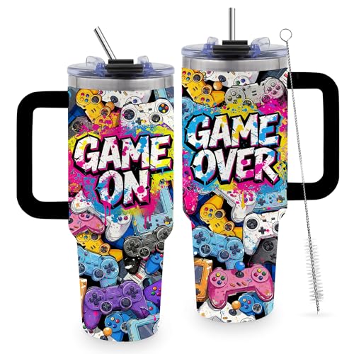 Gaming Gamer Gifts for Men, Video Game 40oz Tumbler with Handle