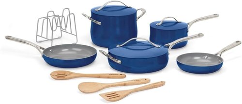 Cuisinart Nonstick Ceramic Cookware Set - 12-Piece Pots & Pans for Even Heat Cooking | Sapphire Color