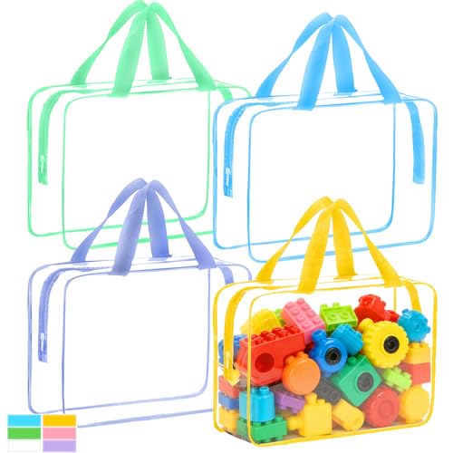 4-Pack Clear Toy Storage Bags with Zipper, Waterproof Organizer for Puzzles