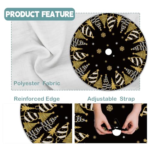 48-Inch Black and Gold Velvet Christmas Tree Skirt - Snowflake Base Cover