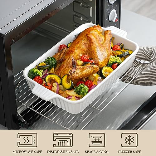 Rectangular Ceramic Baking Dish Set of 4 - White Casserole Pans with Handles