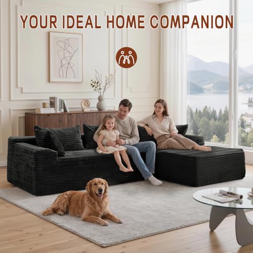 110-Inch Modular Sectional Sofa with Chaise, Deep-Seat Corduroy Couch