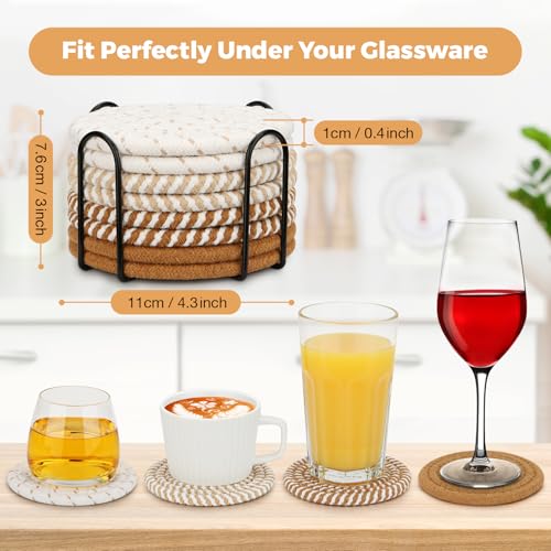 Absorbent Cotton Drink Coasters - 8-Piece Boho Set with Holder