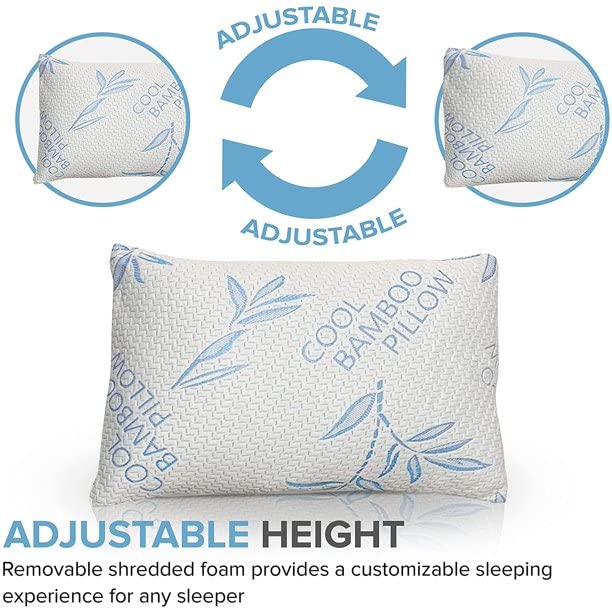 Cooling Adjustable King Size Pillows - 2 Pack Shredded Memory Foam