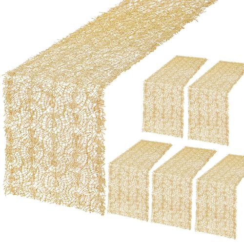 6 Pack Gold Sequin Mesh Table Runners 12x108 Inch for Weddings Parties Christmas