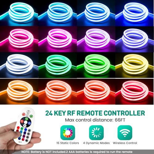 RGB LED Neon Rope Light 16.4ft, Waterproof Color Changing Strip with Remote