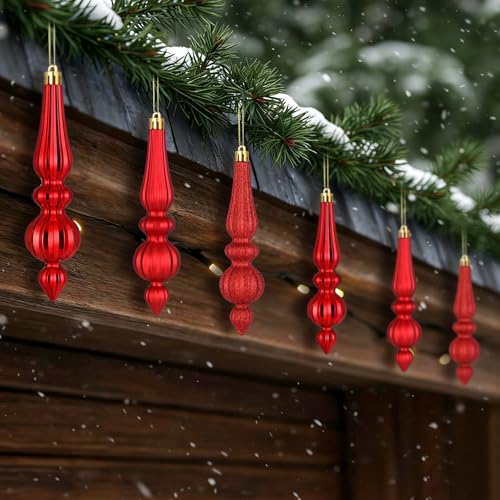 Soulchen Red Finial Drop Christmas Ornaments Set - 7 Inch Holiday Decor