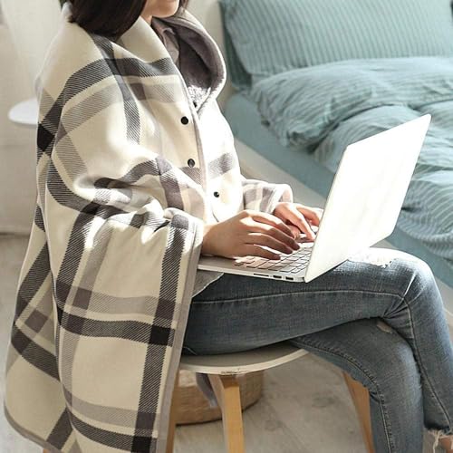 Wearable Fleece Blanket Shawl with Buttons - Warm Wrap Poncho for Travel