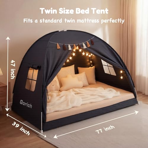 Kids Twin Bed Tent - Indoor Privacy Sleeping Canopy Playhouse with Lights