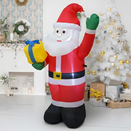DROFELY 4 FT Christmas Inflatable Santa with Gift Box - Outdoor Yard Decor