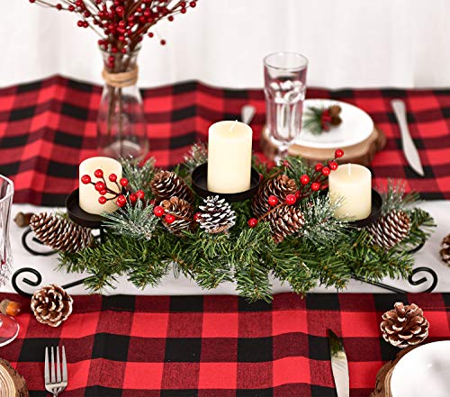 Christmas Candle Holder Centerpiece with Pine Cones & Red Berries, 20"