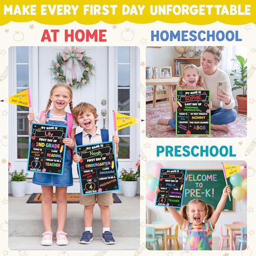 Double-Sided First & Last Day of School Sign with Markers & Pencil Flag