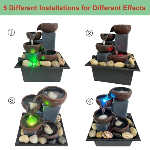 4-Tier Indoor Tabletop Water Fountain with Color LED Light & Rocks