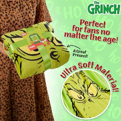 Grinch Green 59x51.2in Fleece Throw Blanket, Soft Warm Holiday Xmas