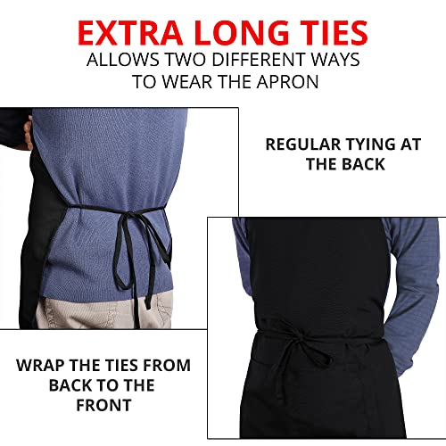 Adjustable Bib Apron 2-Pack - Water & Oil Resistant Chef Apron with Pockets