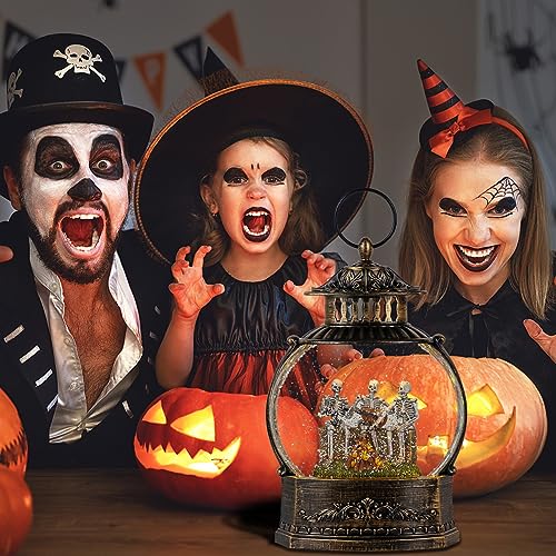 Halloween Skeleton Snow Globe Lantern with Glitter and 6-Hour Timer