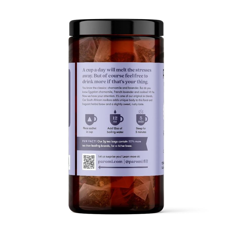 Paromi Chamomile Lavender Rooibos Organic Tea, Signature Jar, 15 Count (Pack of 6)