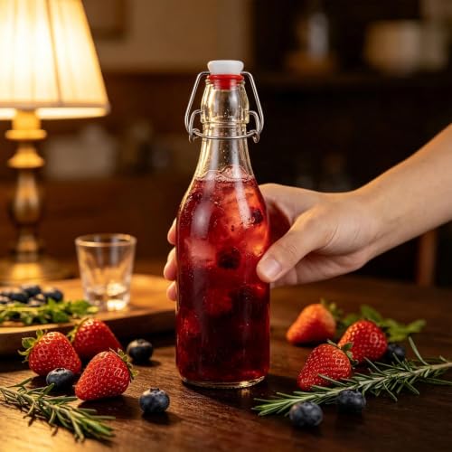 8.5oz Swing Top Glass Bottles, Airtight Flip Top Beverage Storage 4 Pack