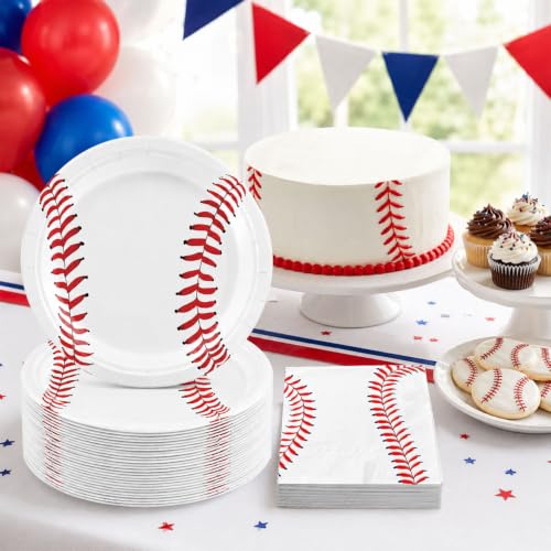QIYANPAX Baseball Party Decorations Set 50 Pcs 9-Inch Plates & Napkins – Baseball Birthday Party Supplies (Baseball Variation)