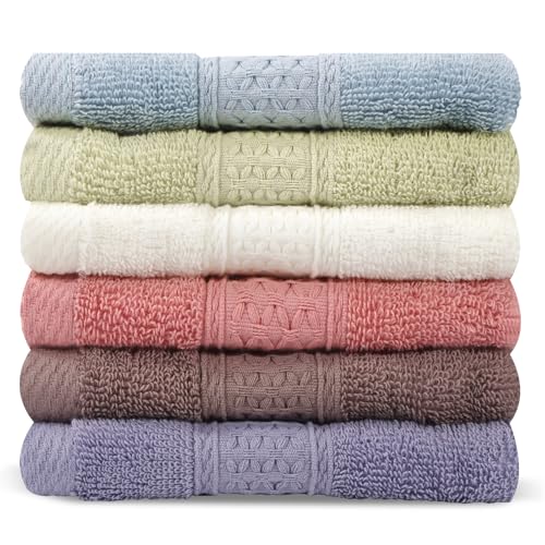 INFICRIME Multicolor 6 Pack 100% Cotton Washcloths 13x13 Inches - Soft & Absorbent Bath Towels