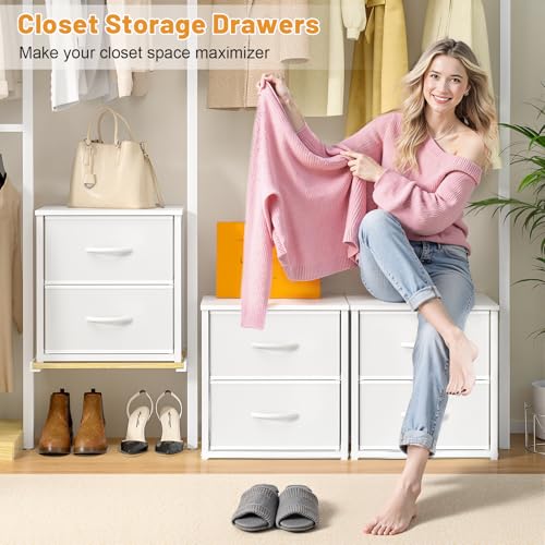 Stackable Storage Drawers 4-Pack Closet Organizer with Wood Top