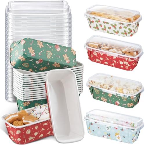Maxcheck 40-Pack Christmas Disposable Bread Loaf Pans with Lids & Decorations