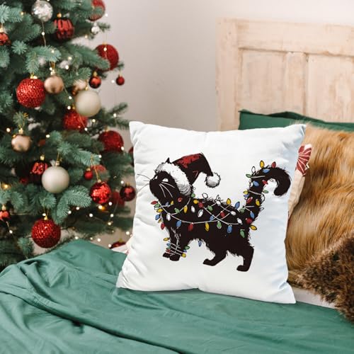 NaZaUK Black Cat Christmas Pillow Covers 18x18 - Cat Variation, Winter Holiday Decorative Cushions