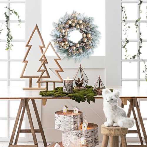CIR OASES 24 Inch Artificial Christmas Wreath with Pine Needles & Gold Accents