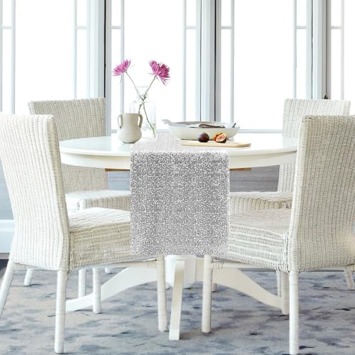 Yblut Silver Sequin Table Runner Set, 2 Pack 12x72 Inches for Weddings & Parties