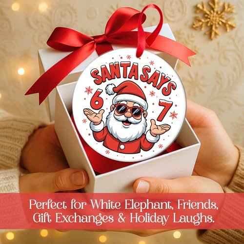 HUTATO Santa '6 7' Christmas Ornament - Funny Meme Holiday Decor, 4 Inch