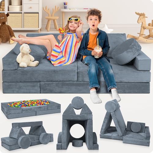 Lunix Modular Kids Play Couch Set - Stone Gray 14-Piece Foam Building & Climbing Set
