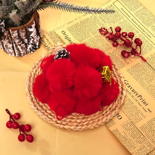 Mifengda 24Pcs Red Acrylic Pompom Balls 2.36 Inch - Christmas Tree Ornaments