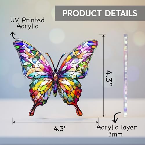 Acrylic Butterfly Suncatcher Ornament, Stained Glass Window Hanging Decor