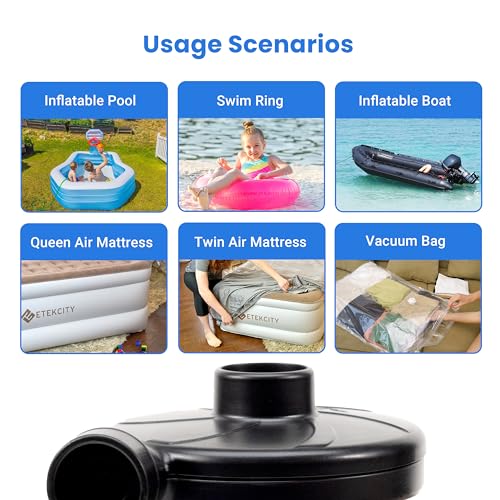 Portable Electric Air Pump for Inflatables, Quick-Fill Inflator with 3 Nozzles