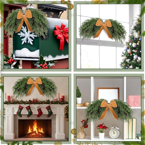 31.5-inch Artificial Christmas Swag with Bow, 2-Pack Pine Garland Decor
