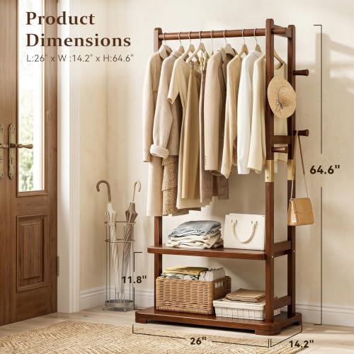 Solid Wood Freestanding Coat Rack with Shelves and 5 Hooks