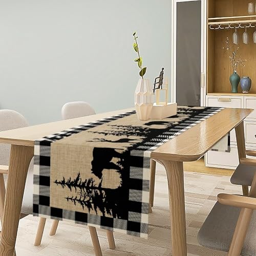 Bear Deer-1 13x70 Inch Rustic Buffalo Plaid Table Runner - TFOSO