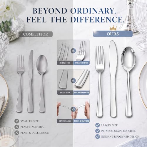 WDF 180PCS Silver Plastic Cutlery Set - Heavy Duty Disposable Utensils for Weddings & Holidays