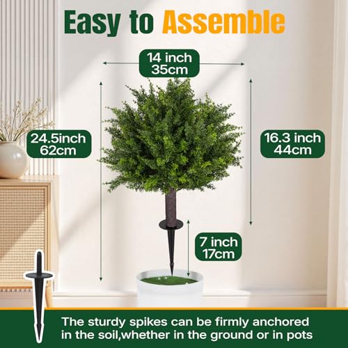 24.5-Inch Artificial Cedar Topiary Trees, UV-Resistant Outdoor Shrubs (2 Pack)