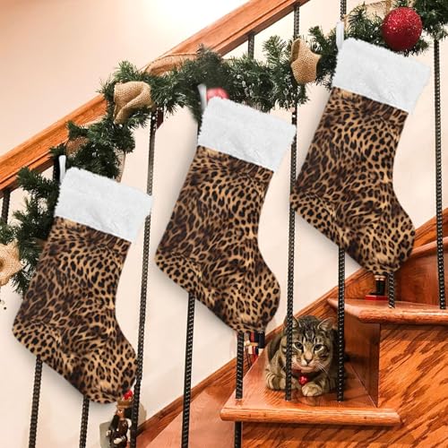 STAYTOP Leopard Print Christmas Stocking 17.7in Large Suede Big Xmas Decoration 1PCS