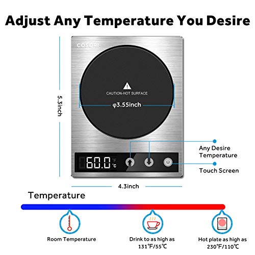Cosori Silver Coffee Mug Warmer & Mug Set - Precise 1°F Temperature Control, 17oz Stainless Steel