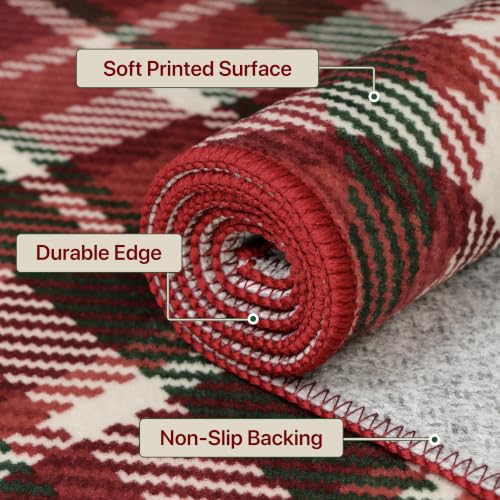 GENIMO Christmas Kitchen Rugs Set of 2, 20x32 + 20x48, Non-Slip, Red Beige