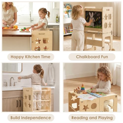 4-in-1 Foldable Toddler Kitchen Helper Stool with Blackboard
