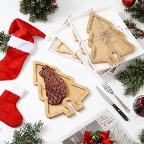 Roshtia 6-Piece Christmas Tree-Shaped Wine Appetizer Plates with Glass Holders, 9 x 5.9 x 0.47 in