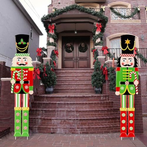 2 Pcs 6ft Large Metal Christmas Nutcracker Outdoor Decoration, Giant