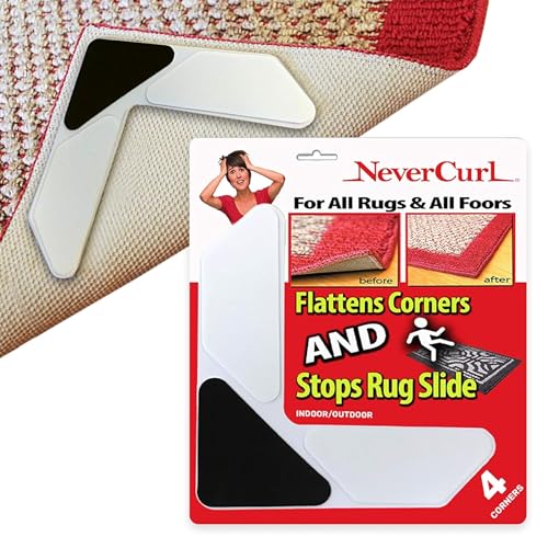 V-Shape Rug Corner Grippers for Hardwood Floors - 4 Pack, Anti-Curling