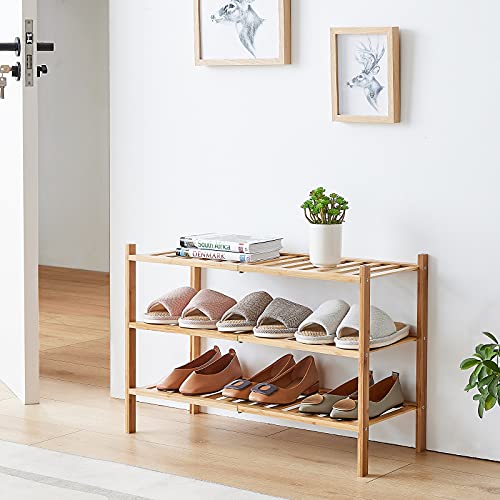 3-Tier Bamboo Shoe Rack - Stackable Wooden Organizer for Entryway & Closet