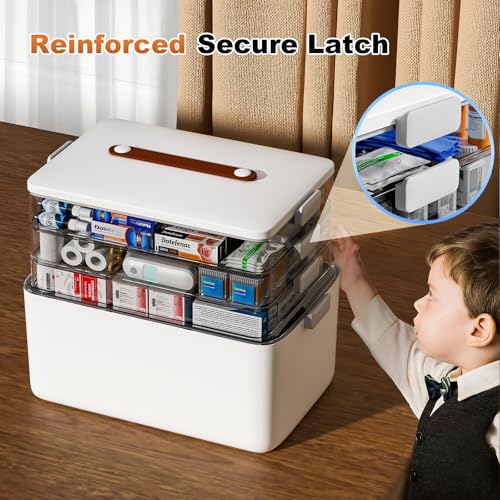 4-Tier Portable Medicine Storage Box with Removable Tray and Handle