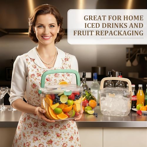 Acellegic 2-Pack 5L Ice Storage Bins with Lid & Tongs for Refrigerator & Party Use