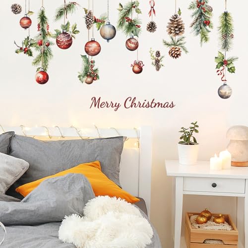 Christmas Wall Decals 9 - Winter Pine Cones & Colorful Balls Removable Vinyl